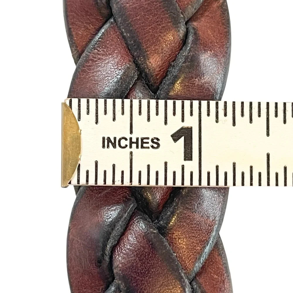 Brown Braided Leather Belt Square Buckle Chunky 90s Size L